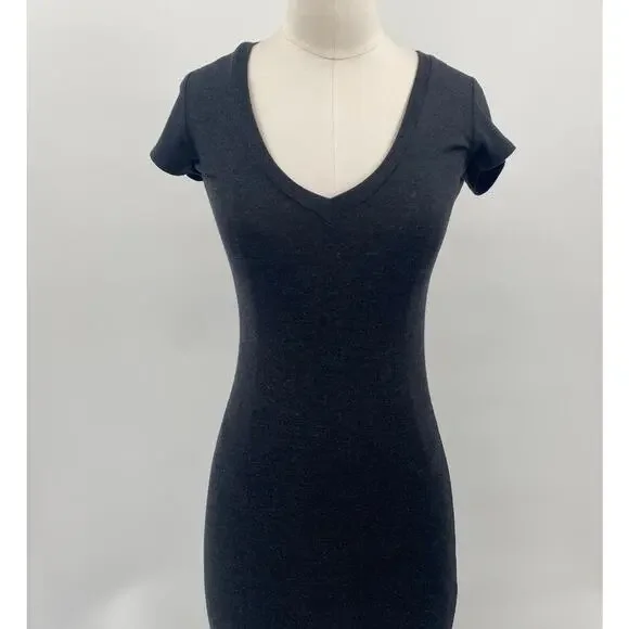 Aritzia Community Maxi Dress V Neck Jersey Knit Rayon Stretch Dark Gray XS - Picture 2 of 11